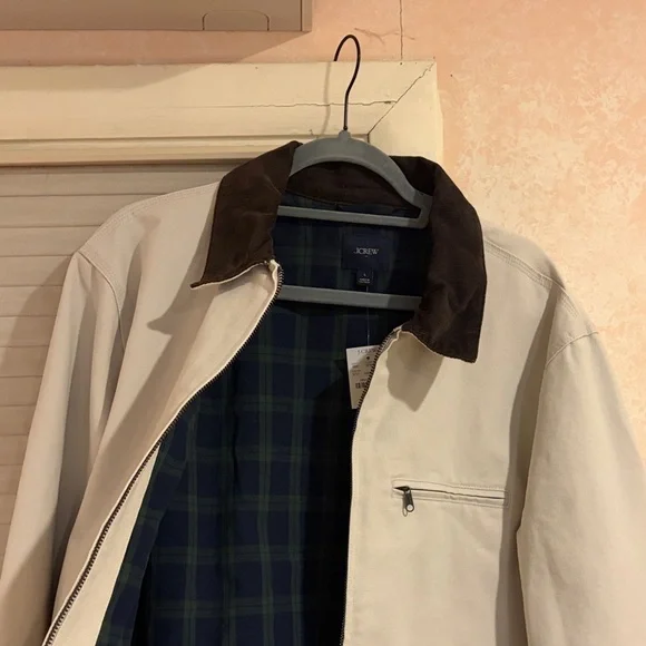 J. Crew Light Beige Canvas Work Jacket with Dark Brown Collar - Picture 4 of 4